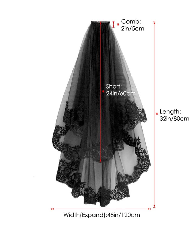 Patty Both Black Ribbon Edge Bridal Wedding Veils with Comb (black lace) - Image 2